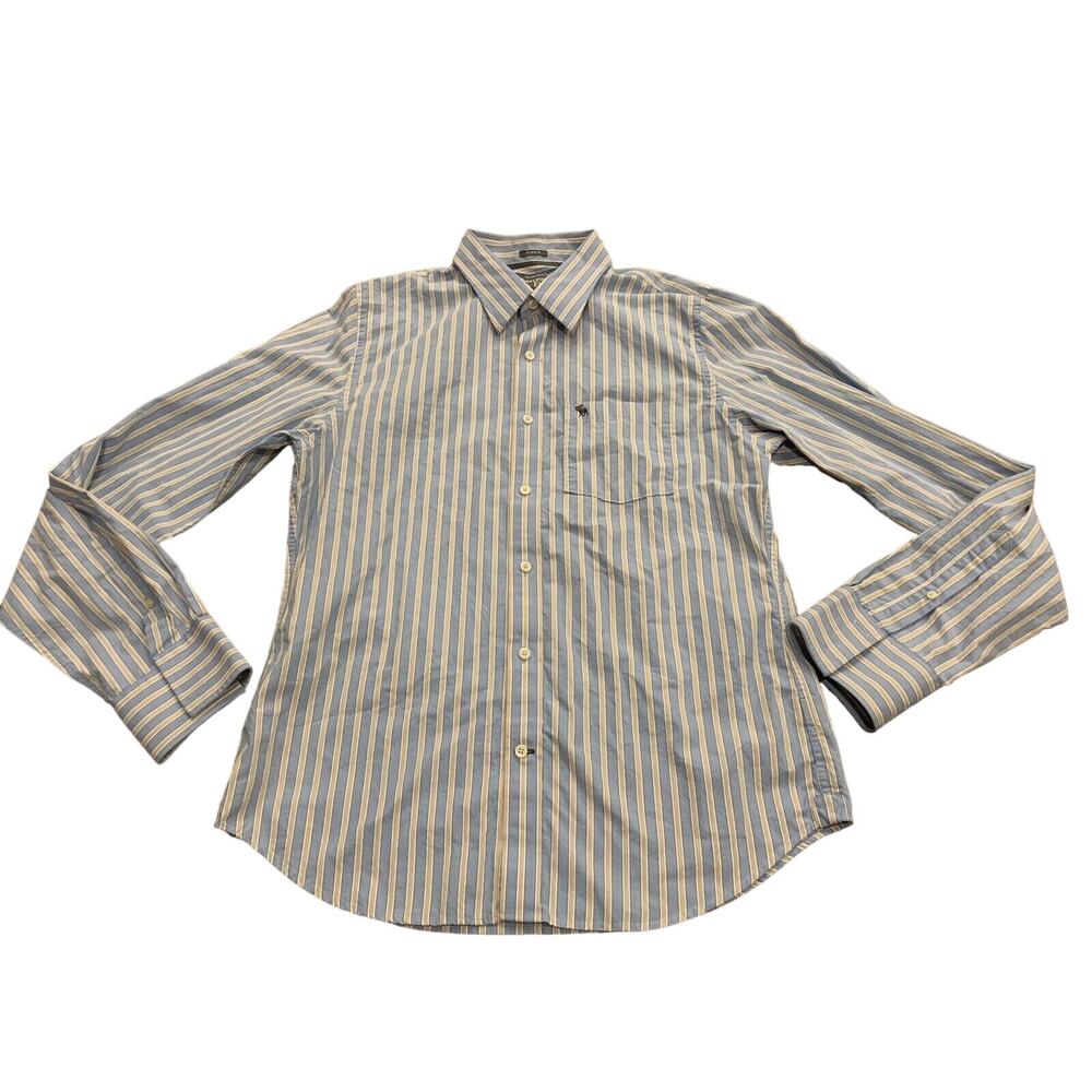 Abercrombie & Fitch Mens White Blue Striped Muscle Button Up Shirt Size XXL 2XL